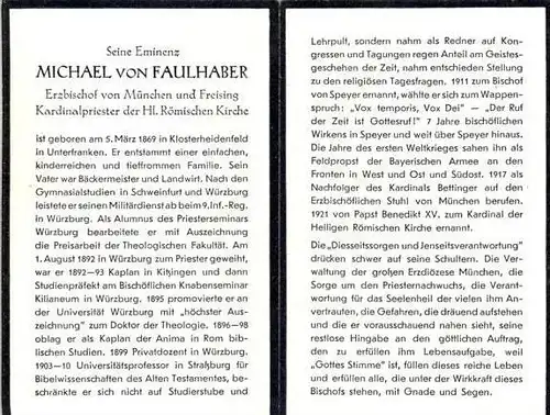 Flattblatt von M. Cardinal Faulhaber --- sh. beschr.!!  (39001)