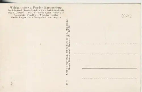Bad Schwalbach v.1953 Waldgaststätte und Pension Kammerburg im Wispertal,Inh. A. Dietrich  (3312)