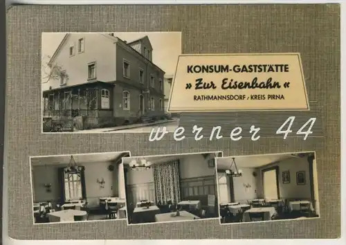 Rathmannsdorf, Kreis Pirna v.1963 Kosum-Gaststätte " Zur Eisenbahn" (3525)