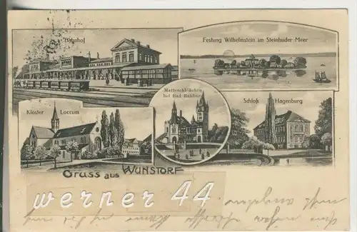Gruss aus Wunstorf v.1915  Bahnhof,Festung Wilhelmstein,Kloster Loccum,Matteschlößchen,Schloß Hagenburg  (4822)