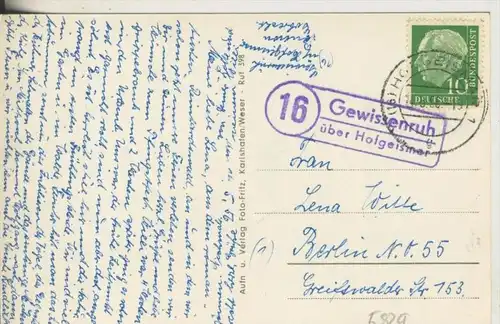 Gewissenruh v.1956 Total-Dorfansicht  mit Weser und ein Dampfer  (5839)