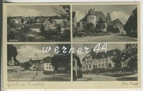 Gruss aus Buchloe v.1941 Stadtansicht,Postberg,Adolf Hitler Platz,Rathaus  (8322)
