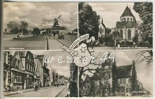 Norden v. 1954  Mühlenbrücke,Glockenturm,Neuer Weg mit Geschäfte,Altes Rathaus  (9950)