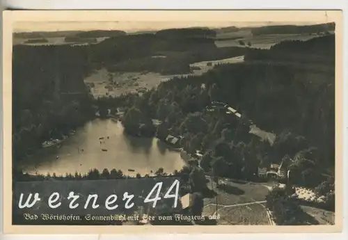 Bad Wörishofen v.1954 Sonnenbüchl mit See vom Flugzeug aus (10032)