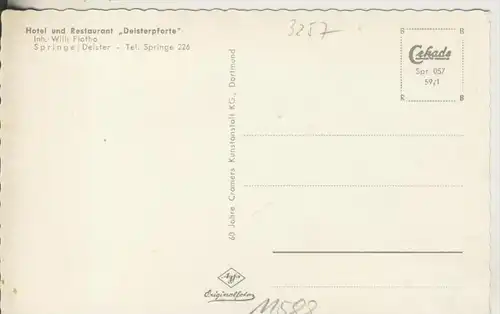 Springe v.1959  Hotel und Restaurant "Deisterpforte",Inh. Willi Flotho  (11588)