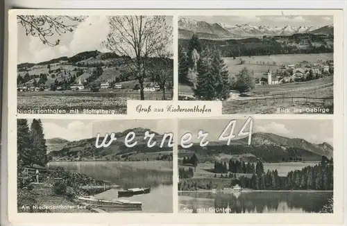 Niedersonthofen v.1956 Dorf,Blick ins Gebirge,Niedersonthofer SeemSee mit Grünten  (16448)