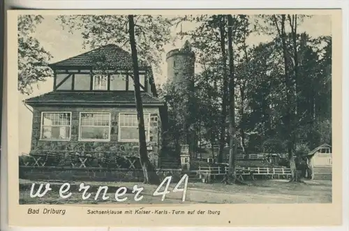 Bad Driburg v.1935 Sachsenklause mit Kaiser-Karls-Turm auf der Iburg (16641)