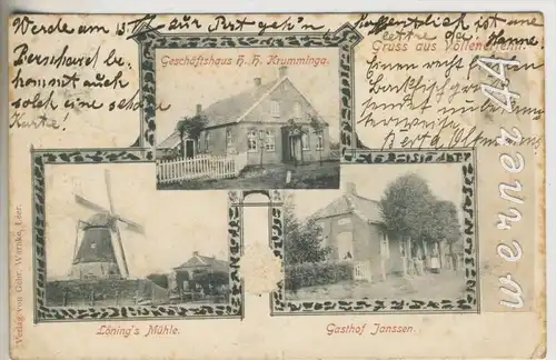 Gruss aus Völlenerfehn v.1914 Geschäftshaus H.H. Krumminga,Lönings Mühle,Gasthof Janssen (20071-14)