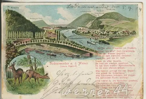 Bodenwerder v. 1904  Rehe,Hafen,Stadtansicht mit die Berge  (26915)