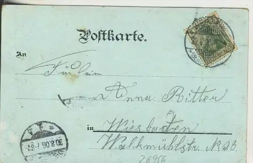 Gruss aus Weinheim v. 1906 Markt und Geschäfte und Hotel "Zur Pfalz"  (26956)