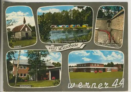 Gruss aus Leschede v. 1967 Kapelle,Campingplatz,Denkmal,Waldschule,Kindergarten (26979)