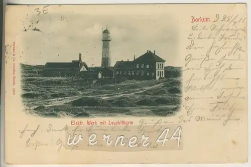 Borkum v.1901 Elektrisches Werk und der Leuchtturm (22104)