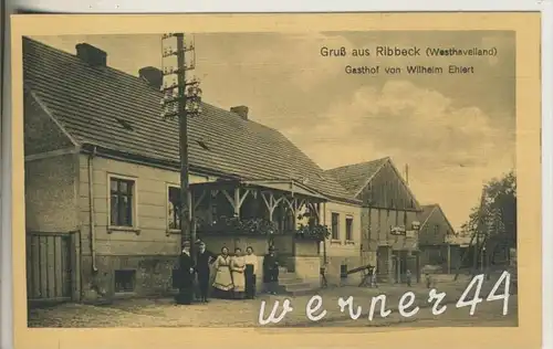 Gruß aus Ribbeck / Westhavelland v. 1918 Gasthof von Wilhelm Ehlert mit Familie (32934)