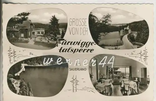 Fürwigge-Talsperre v. 1966 4 Ansichten mit Gasthaus "Füriggetalsperre" Imh. A. Klockenbusch  (35120)