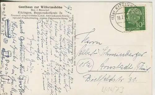 Kitzingen v. 1954 Gasthaus zur "Wilhelmshöhe",Bes. J. Beuschel (41473)