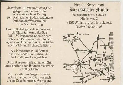Wolfsburg / Brackstedt v. 1955  Hotel Restaurant "Brackstedter Mühle" Inh. Fam. Streicher / Schulze  (46439)
