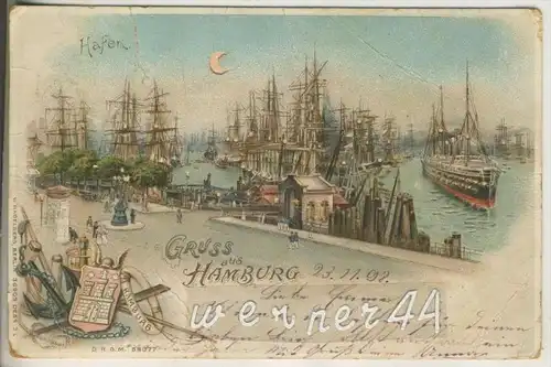 Gruss aus Hamburg v. 1898 Der Hafen ( Durchscheinkarte) (38517)