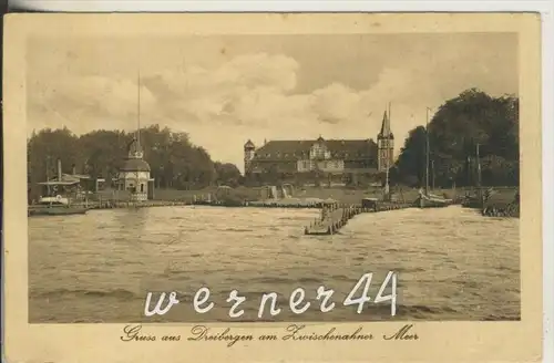 Gruss aus Dreibergen v. 1913  Hotel, Seesteg und Badehaus und Dampferliegeplatz   (46710)