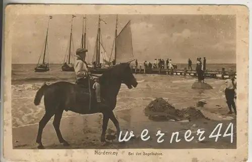 Norderney v. 1925  Bei der Seglbuhne mit Reiter und Pferd  (46804)