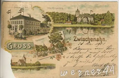 Gruss aus Zwischenahn v. 1901 Hotel,Villa Klingenberg,Marktplatz,Anlegestelle  (46805)