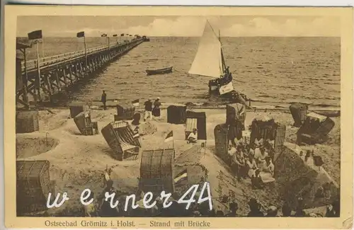 Grömitz v. 1921  Strand mit Brücke  (47945)