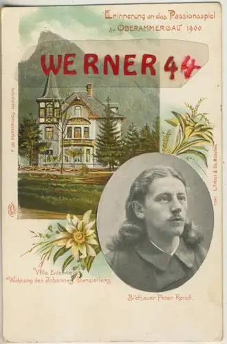 Oberammergau v. 1900  Villa "Edelweiss" Wohnung des Johannes Darstellers, BildhauerPeter Rendl   (48673)