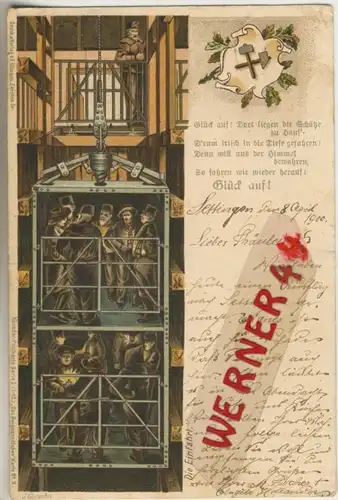 Settingen / Deutschland = Frankreich v. 1900  Bergbau - Ab in die Tiefe  (49577)
