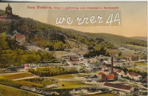 Porta Westfalica v. 1918 Dorf,Fabrik,Blick v. Jacobsberg zum Denkmal und Barkhausen  (50065)