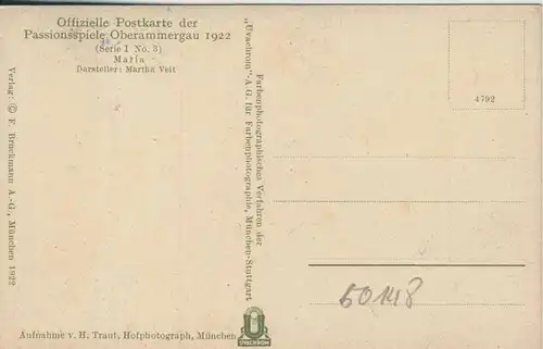 Oberammergau v. 1922  Passionsspiele Oberammergau 1922 - Darsteller : Martha Veit  (50148)