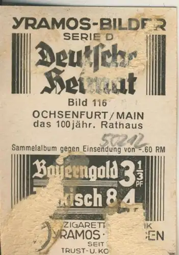 YRAMOS Zigaretten Bilder Album Deutsche Heimat Serie D 1933 -- Ochsenfurt,Ochsen am Rathaus  Nr.116  (50212)
