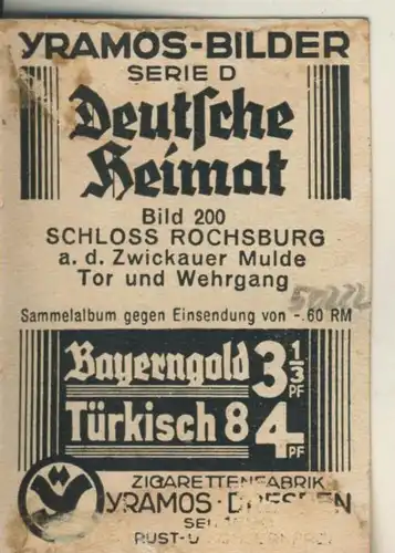YRAMOS Zigaretten Bilder Album Deutsche Heimat Serie D 1933 -- Lunzenau, Schloß Rochsburg Nr.200 (50222)