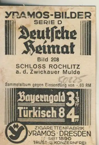 YRAMOS Zigaretten Bilder Album Deutsche Heimat Serie D 1933 -- Schloß Rochlitz  Nr.208 (50225)