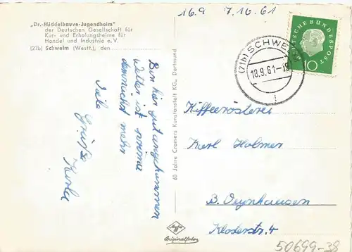 Schwelm v. 1961 "Dr. Middelhauve Jugendheim"  (50699-38)