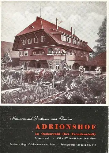 Freudenstadt in Oedenwald v. 1964  Schwarzwald Gasthaus und Pension "Adrionshof",Bes. H. Göckelmann  (51062)
