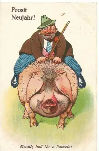 Prosit Neujahr v. 1929  Bauer reitet auf ein Schwein  (50800)