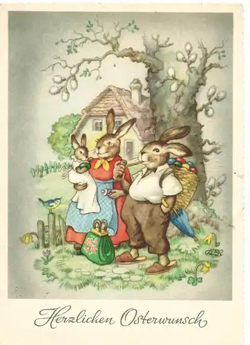 Herzlichen Osterwunsch v. 1959  Die Hasen-Familie  (50871)