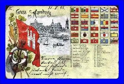 Gruss aus Hamburg v. 1899  Hamburger Flaggenkarte Nr. 2  (1795)