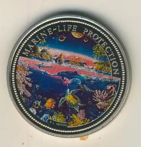 Rebublic of Palau, 1 Dollar, Farbmünze,stgl.,1993, Marine-Life-Protection  (54012)