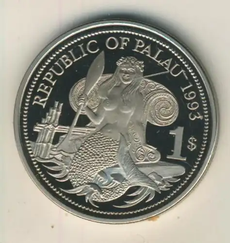 Rebublic of Palau, 1 Dollar, Farbmünze,stgl.,1993, Marine-Life-Protection  (54012)