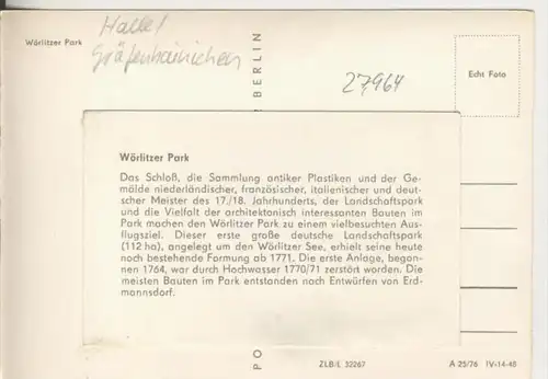 Wörlitz v. 1976  Park & Schloß  -- siehe Foto !!  (27964)