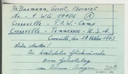 Gefangenen Post  v. 22. Okt.. 1943 Nach Veldhausen --  Pastor Busmann (28119)