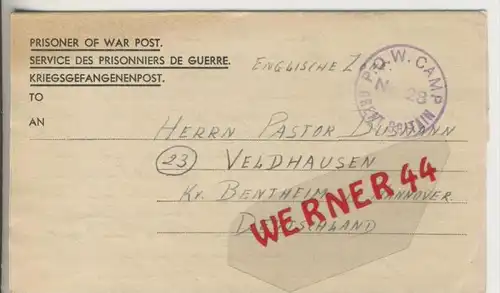 Gefangenen Post  v. 17. Aug. 1947   Nach Veldhausen --  Pastor Busmann (28122)