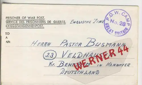 Gefangenen Post  v. 19. Jan. 1947   Nach Veldhausen --  Pastor Busmann (28124)