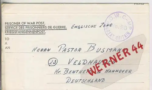 Gefangenen Post  v. 9. März 1947   Nach Veldhausen --  Pastor Busmann (28125)