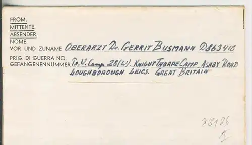 Gefangenen Post  v. 23. Febr. 1947   Nach Veldhausen --  Pastor Busmann (28126)