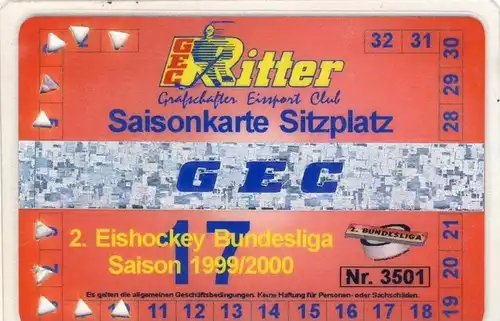 Eishockey --- GEC - Die Ritter - Nordhorn 1999/2000 Saisonkarte 2. Eishockey Bundesliga