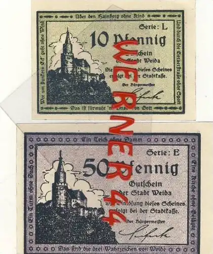 Städte Notgeldscheine - Banknoten während der Inflationszeit v. 1921 Weida 10,50  Pfg. "NOTGELD" (742)