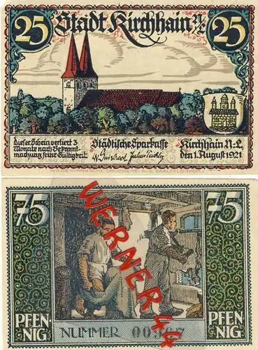 Städte Notgeldscheine - Banknoten während der Inflationszeit v. 1921 Kirchhain 25,75 Pfg.  "NOTGELD" (920)