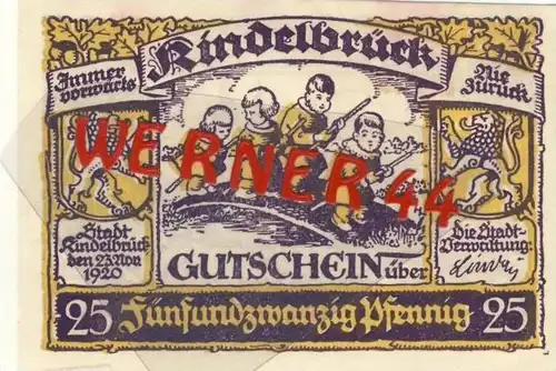Städte Notgeldscheine - Banknoten während der Inflationszeit v. 1921 Kindelbrück 25 Pfg.  "NOTGELD" (929)