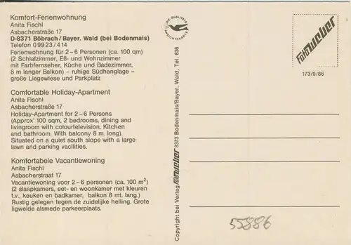 Böhrach bei Bodenmais v. 1986  Komfort Ferienwohnung,Anita Fischl,Asbacherstr. 17 (55886)